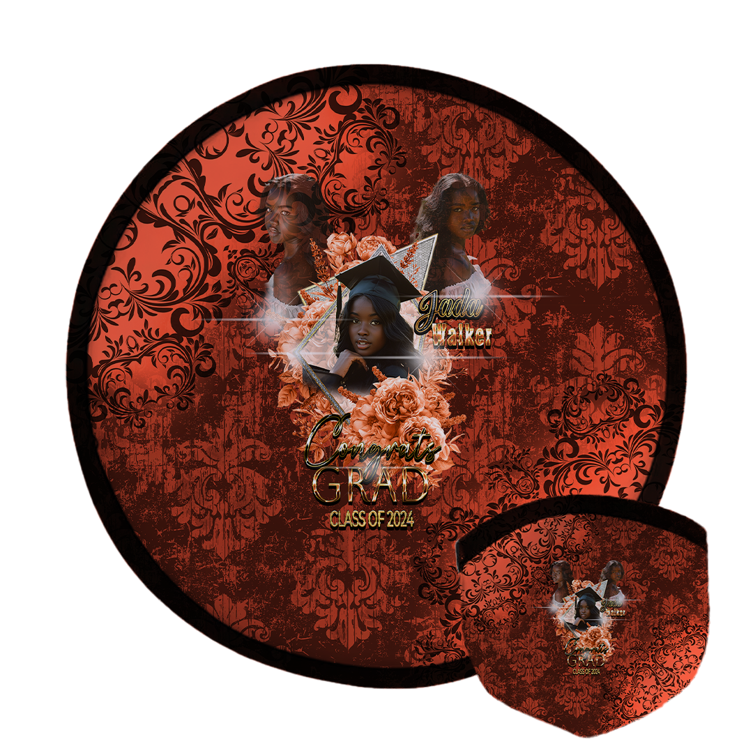 2024 Grad Damask Style Foldable Round Fan