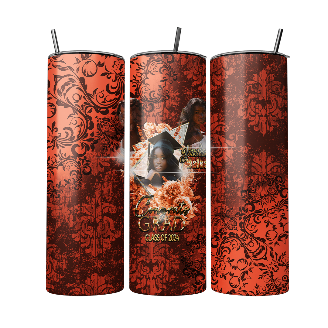 2024 Damask Graduation Tumbler (Orange black)
