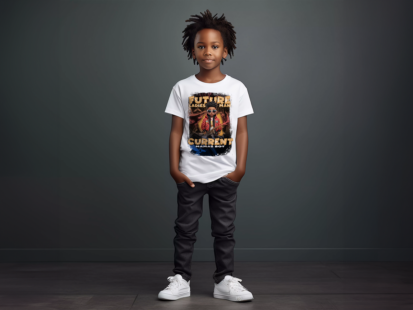 Future Ladies Man Current Mamas Boy Center Print T-Shirt