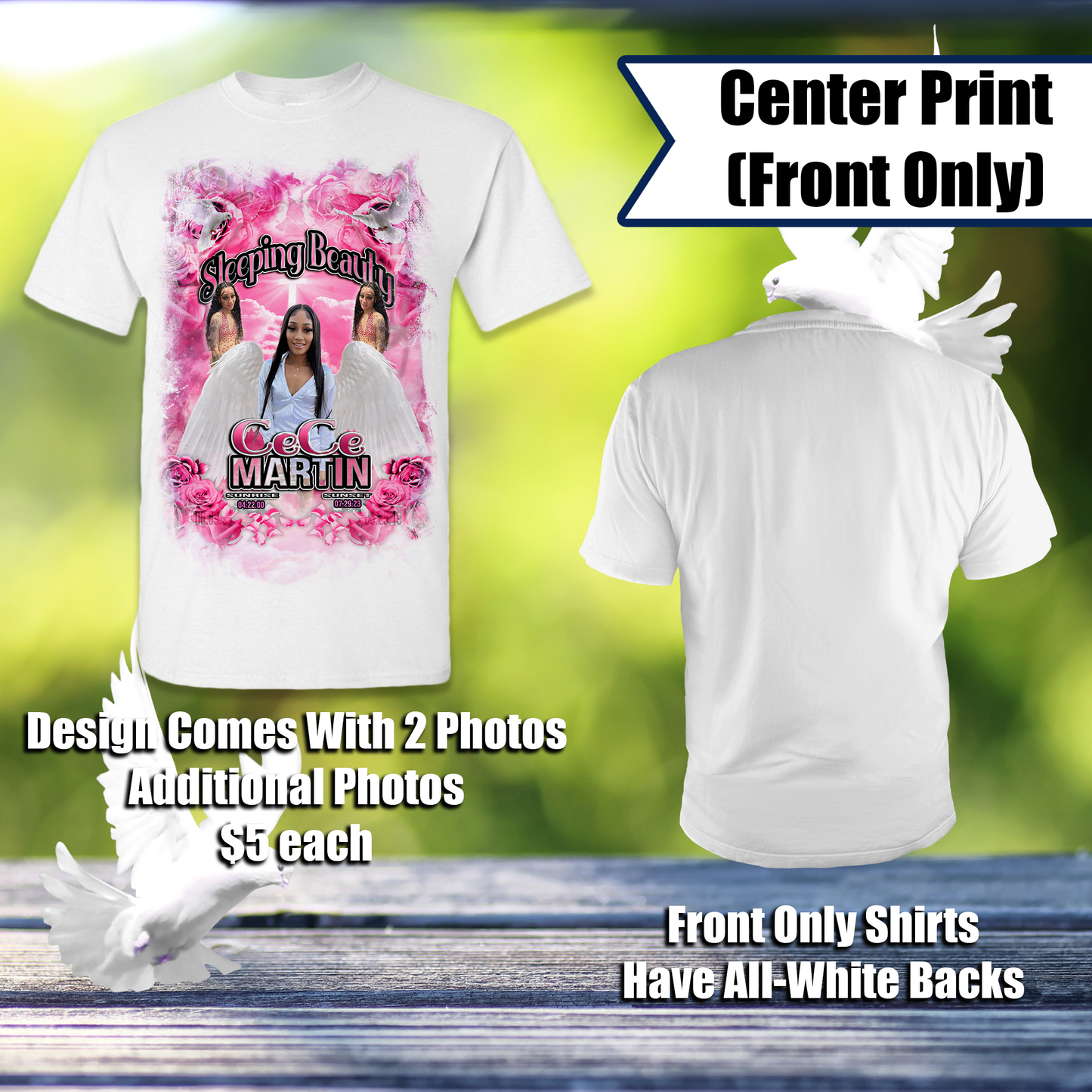CeCe Martin Pink-Roses Memorial Center Print Front Only Shirt