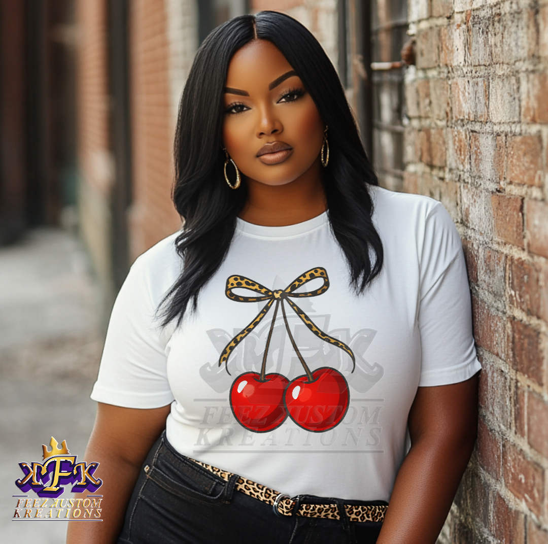 Leopard Bow Cherry Graphic Tee