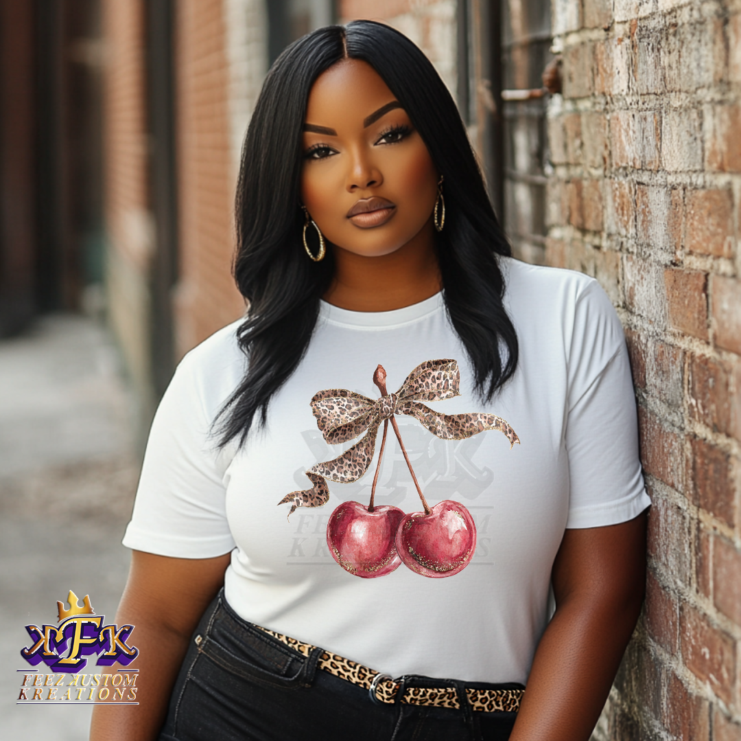 Leopard Bow Cherry Graphic Tee
