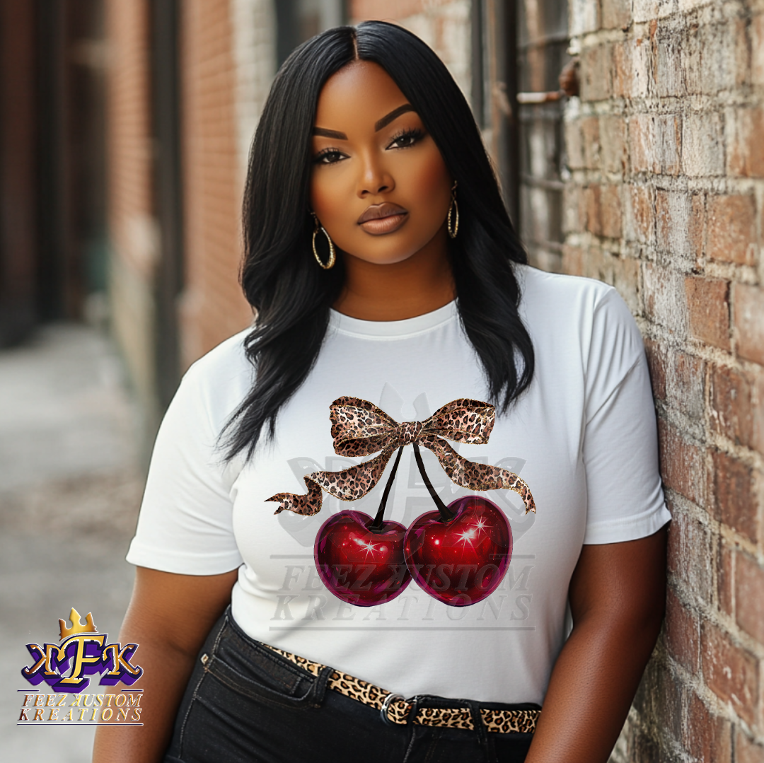 Leopard Bow Cherry Graphic Tee