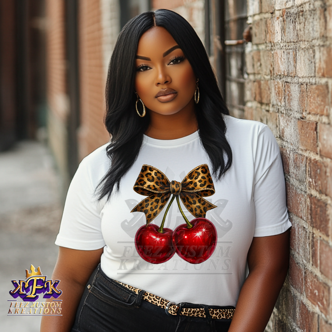 Leopard Bow Cherry Graphic Tee