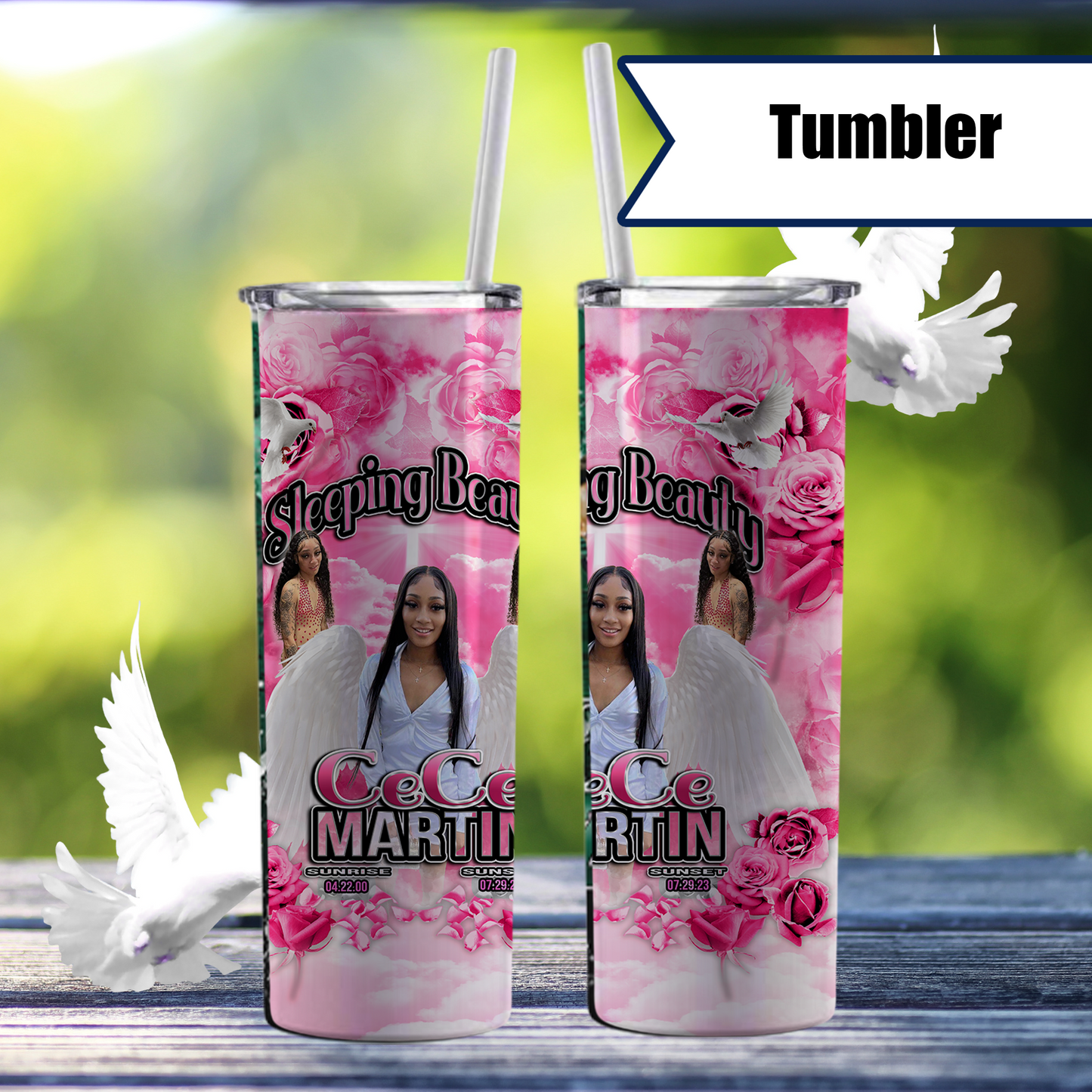 CeCe Martin Pink-Roses Memorial Tumbler