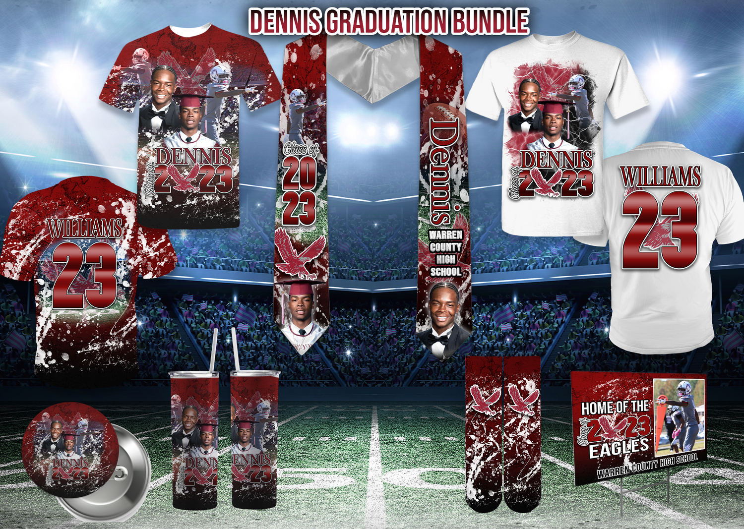 Dennis Paint Splash Style Football Grad Bundle