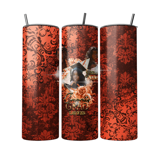2024 Damask Graduation Tumbler (Orange black)