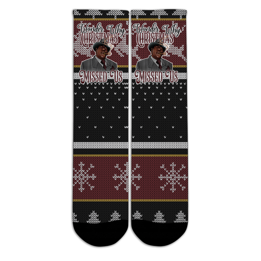 Ugly Christmas Sweater Wonder Why Christmas Missed Us Socks