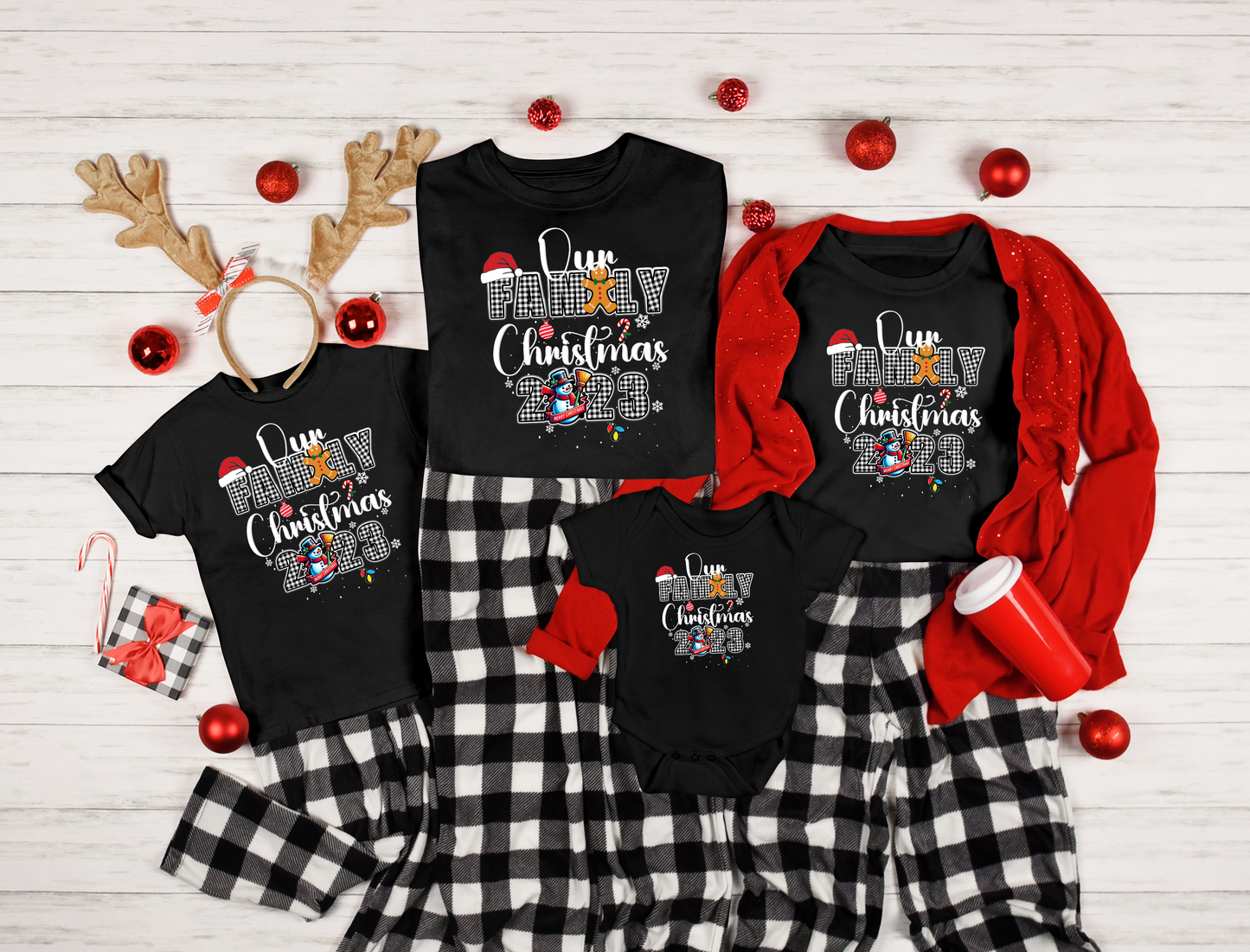 Our Family Christmas 2023 Black and White Plaid Shirts