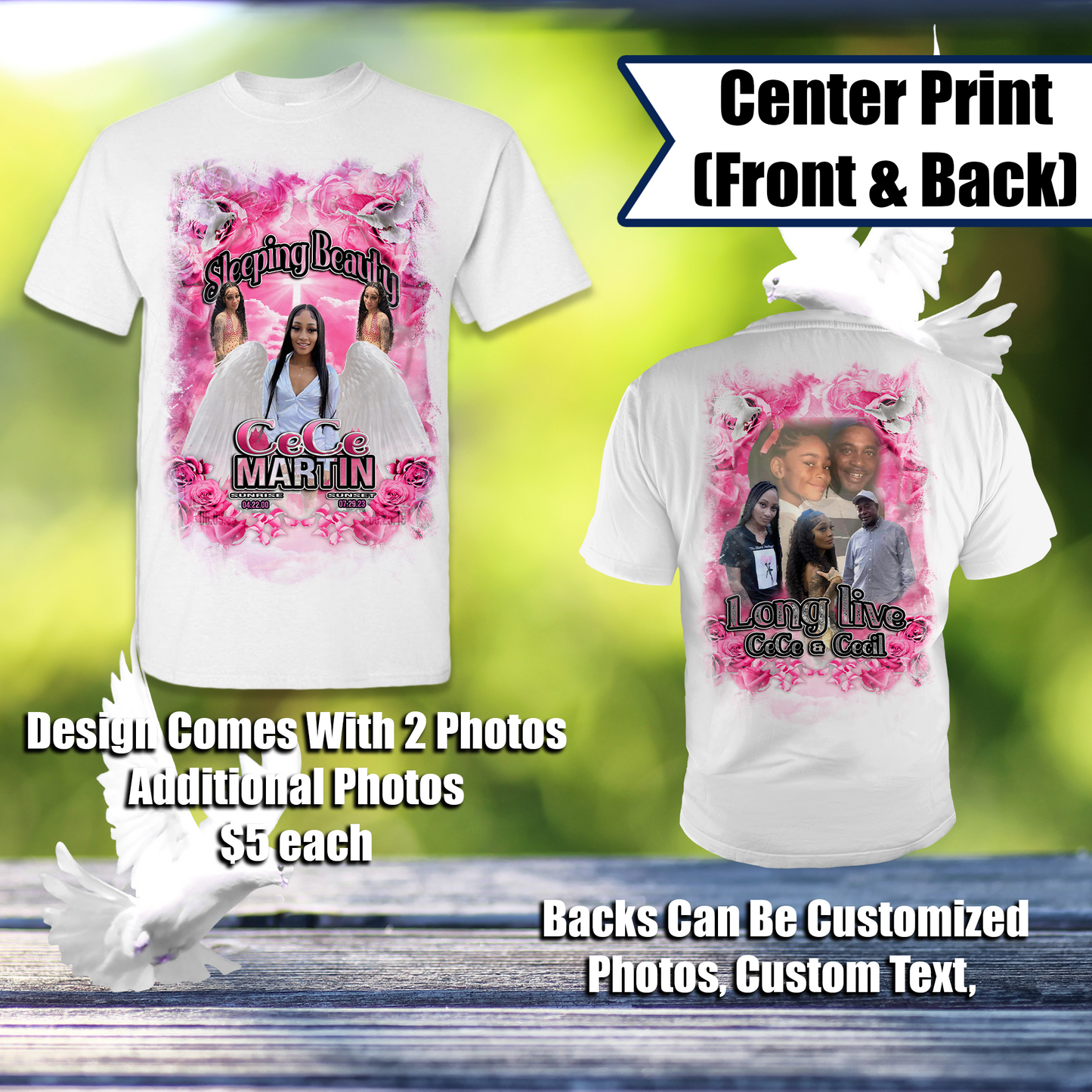 CeCe Martin Pink-Roses Memorial Center  Front and Back Shirt