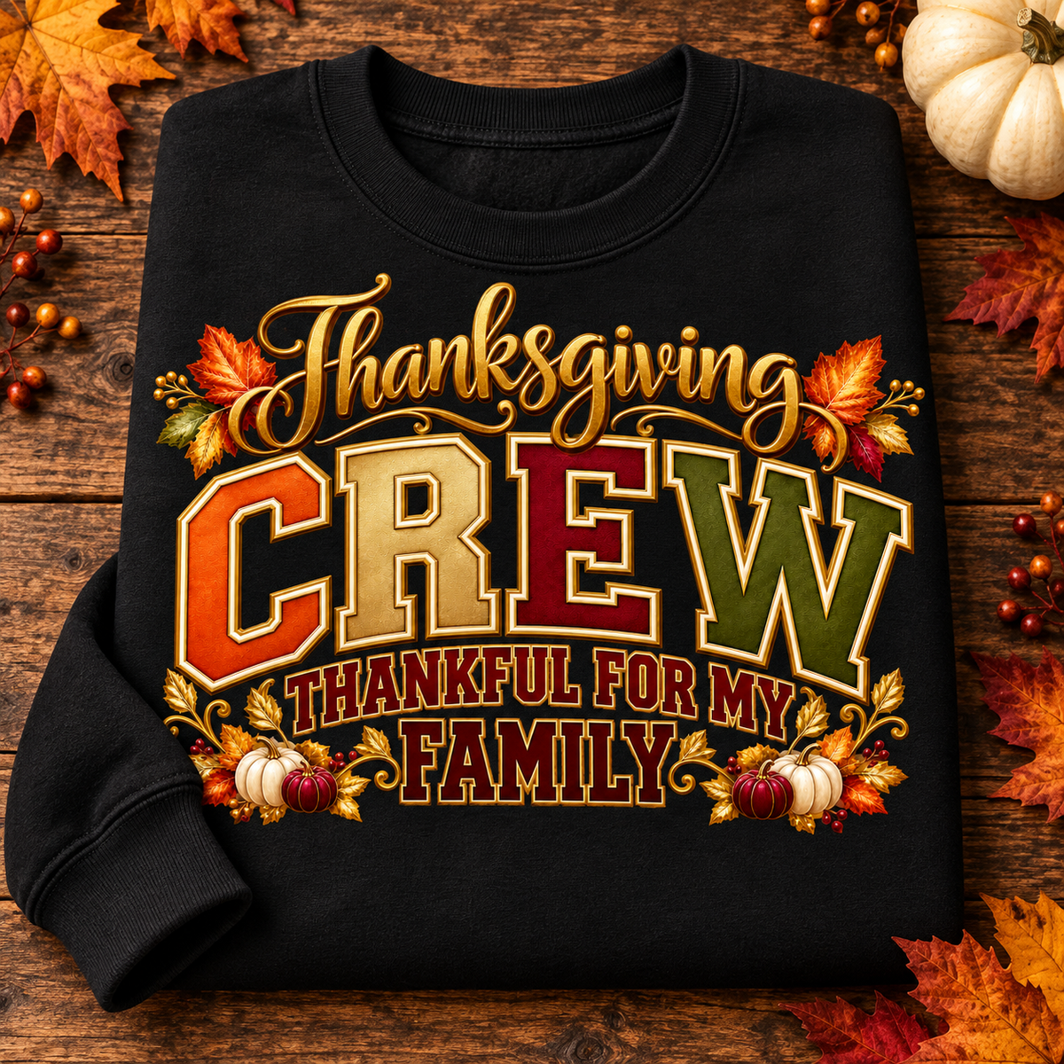 Thankful for My Family Thanksgiving Crew crewneck in black