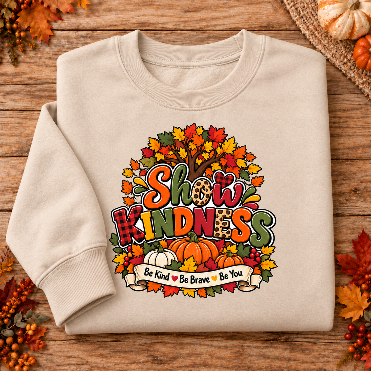 Show Kindness fall crewneck sweatshirt in sand