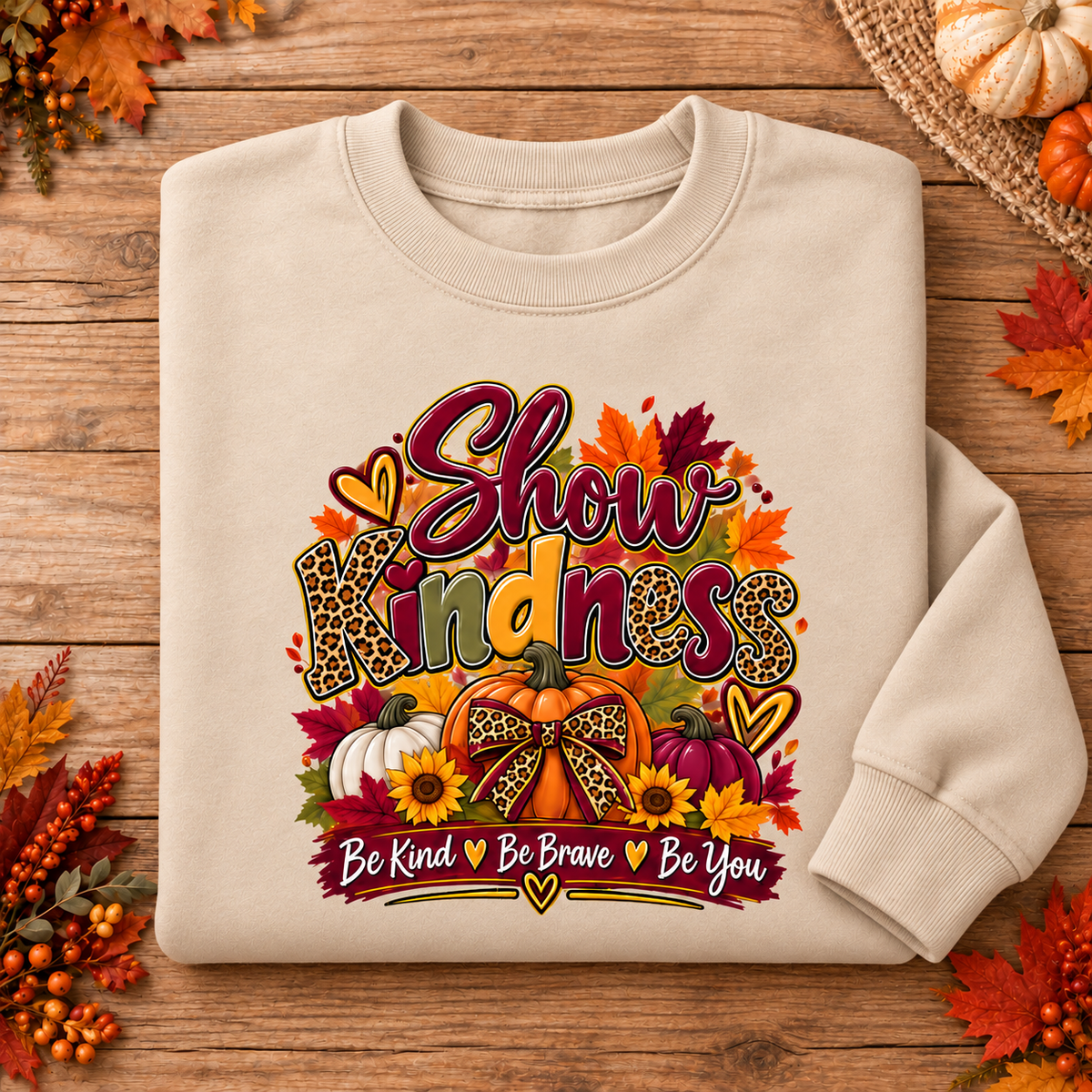 Show Kindness fall crewneck sweatshirt in sand
