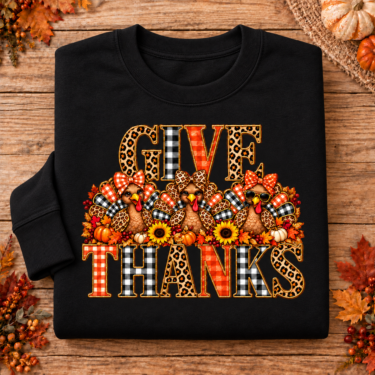 Give Thanks Turkey Trio crewneck in black