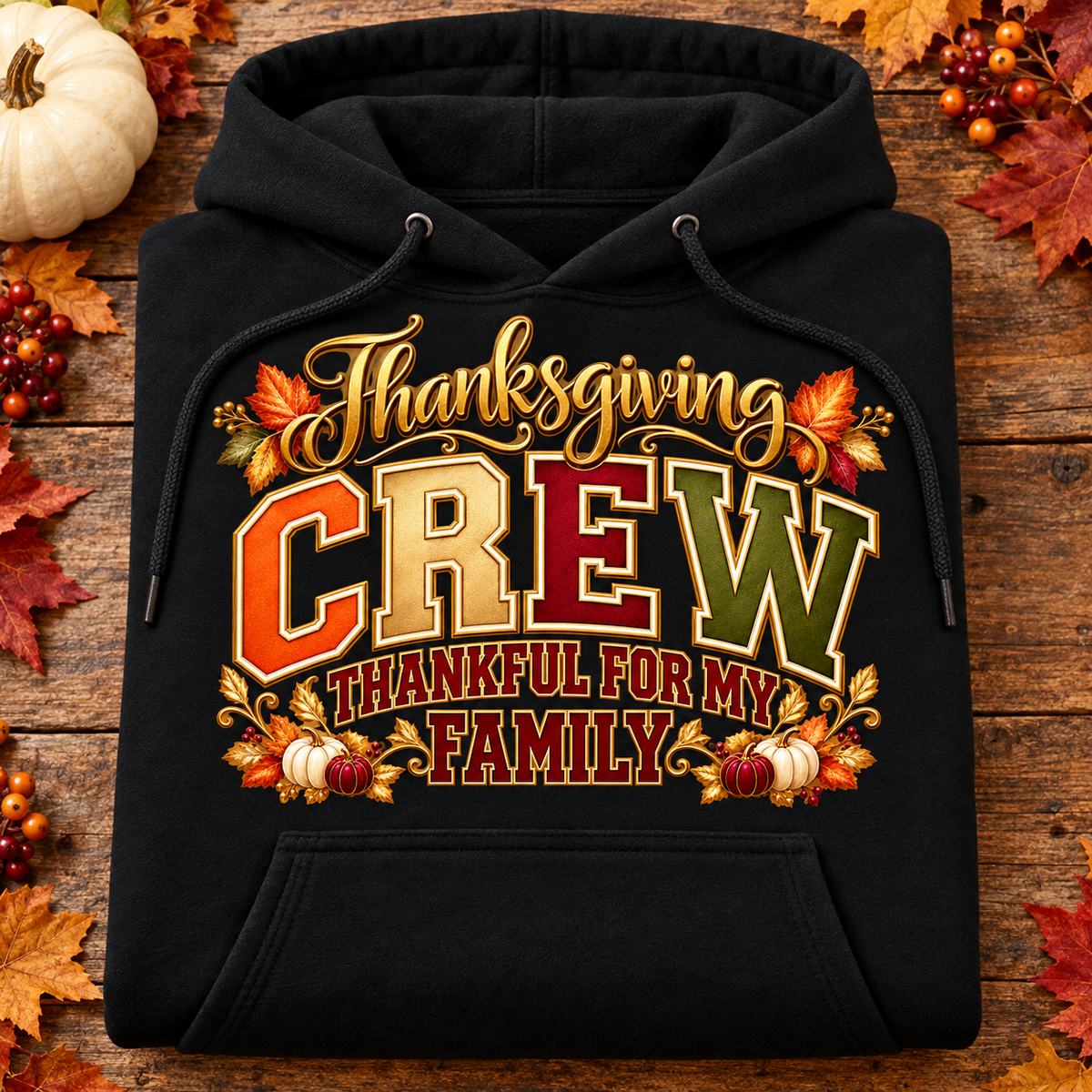 Thankful for My Family Thanksgiving Crew hoodie in black