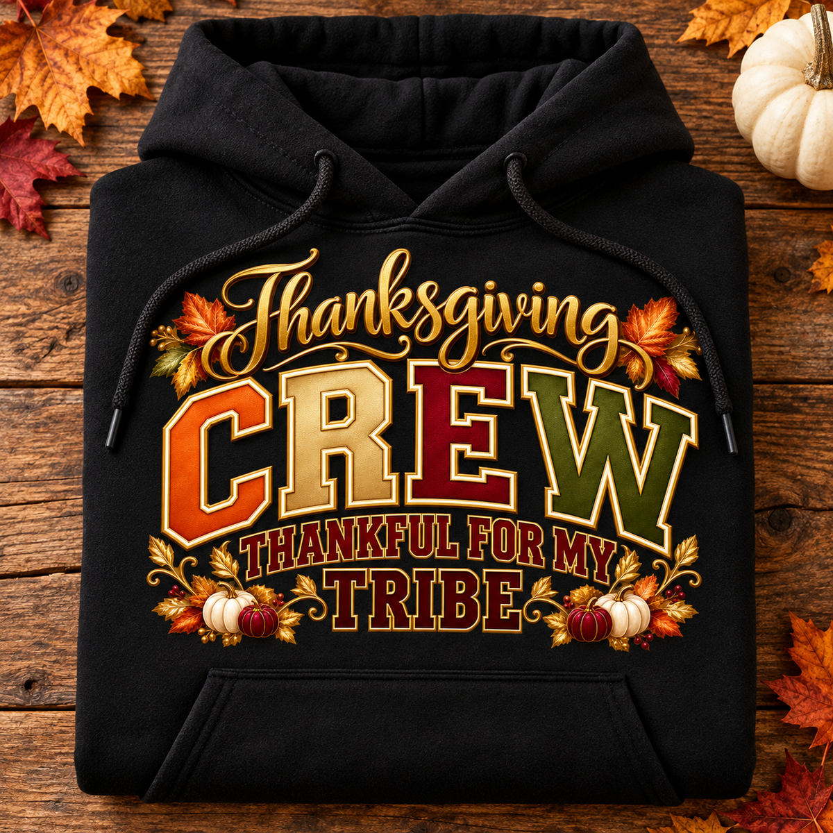 Thankful for My Tribe Thanksgiving Crew hoodie in black