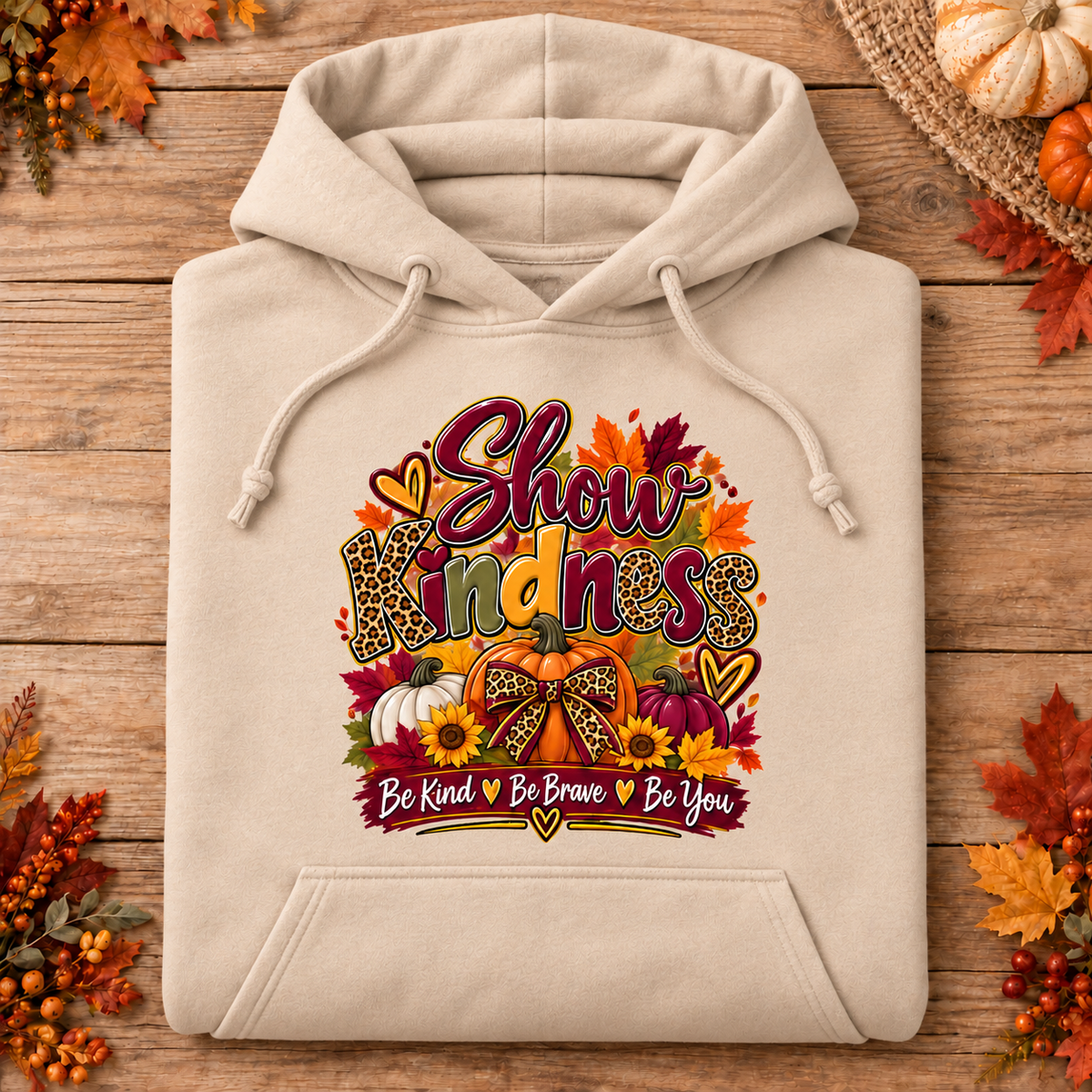Show Kindness fall hoodie in sand