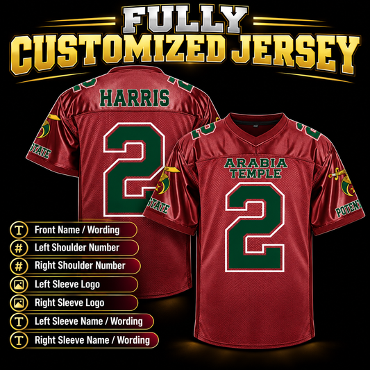 Fully customized football jersey showing all placement options