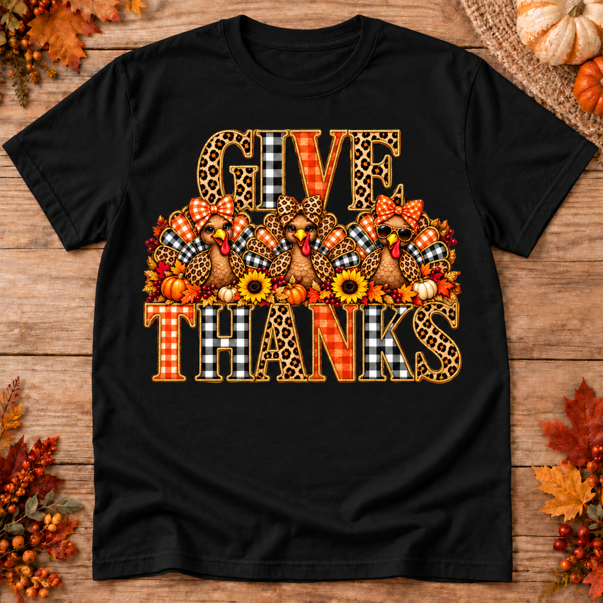 Give Thanks Turkey Trio t-shirt in black