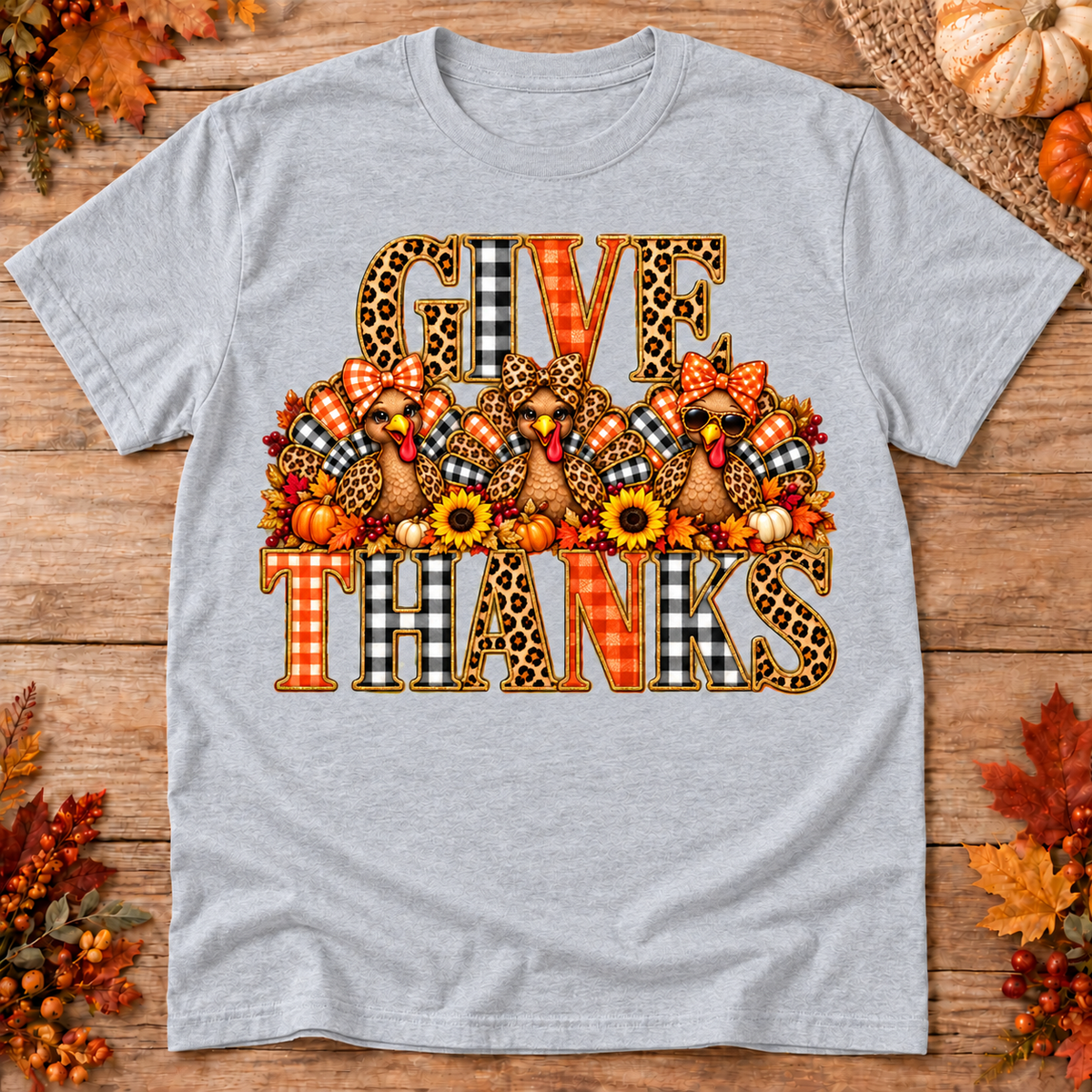 Give Thanks Turkey Trio t-shirt in sport grey