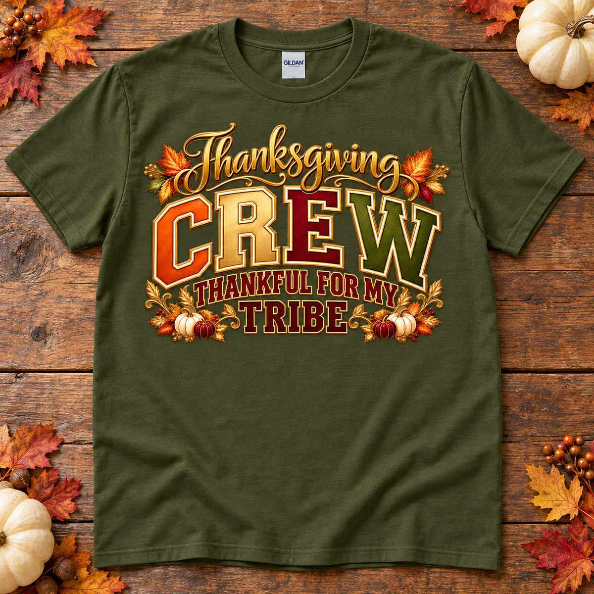 Thankful for My Tribe Thanksgiving Crew t-shirt in military green