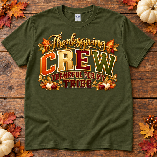 Thankful for My Tribe Thanksgiving Crew t-shirt in military green