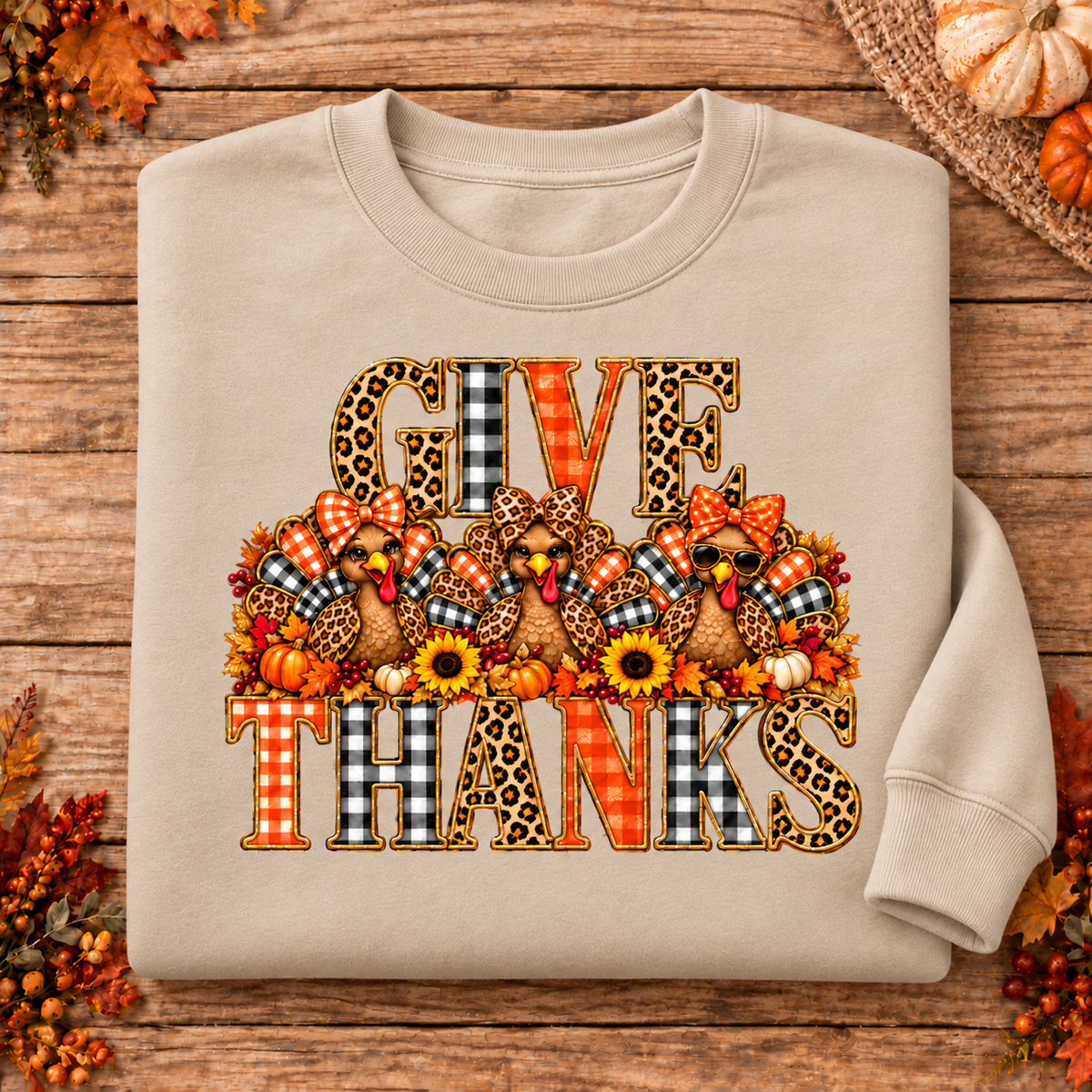 Give Thanks Turkey Trio crewneck in sand