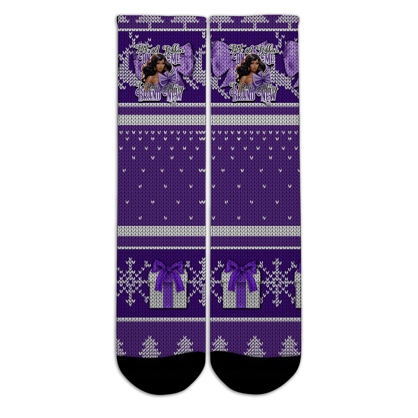 Ugly Christmas Sweater Socks-Put A ribbon On Me